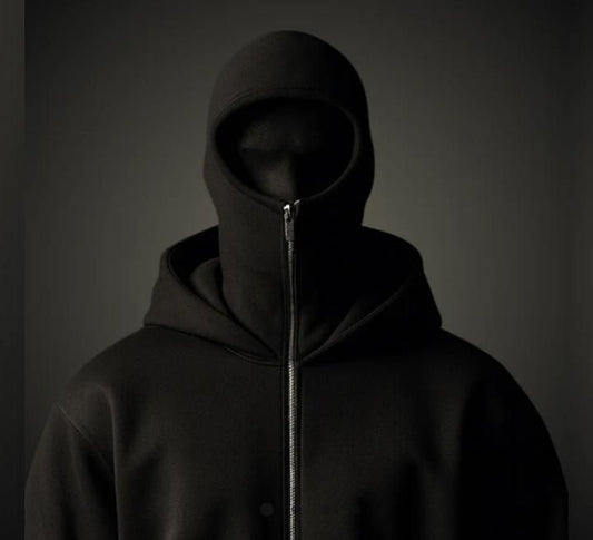 Men’s Full‑Sleeve Zipper Hoodie with Built‑In Mask (Black, Cotton/Fleece)