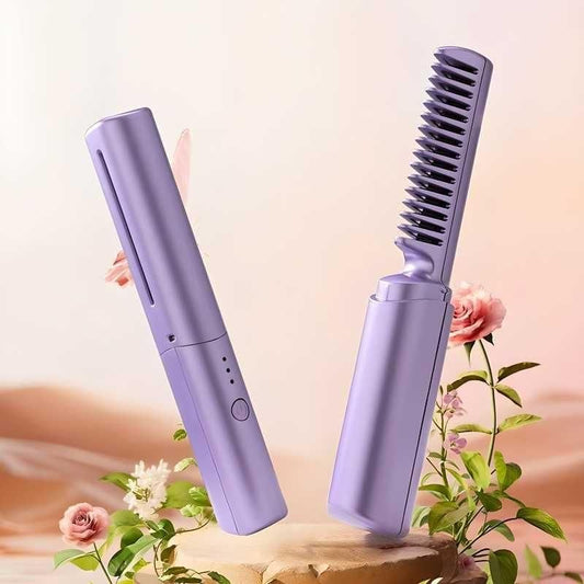 Meneflix Portable Mini Hair Straightener – Cordless, Rechargeable, Adjustable Hot Comb (200°C)